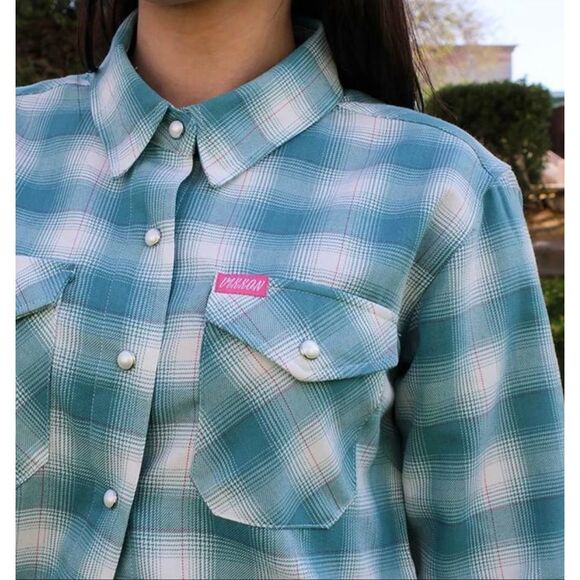 Dixxon Flannel Co Fria Pearl Snap Blue Plaid Shirt Womens Small Western Vixxon - Picture 5 of 6